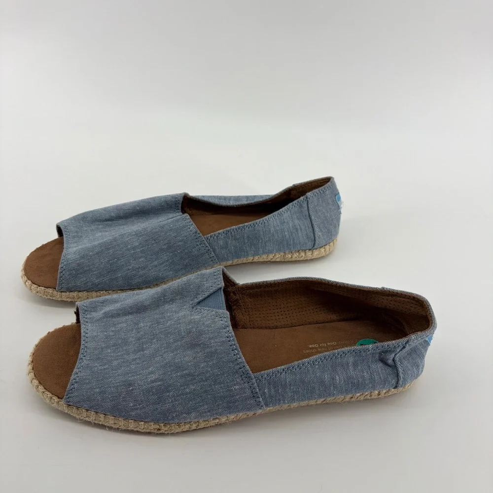 TOMS Womens 12‎ Blue Alpargata Open Toe Espadrille Sandals Chambray Slip On Flat